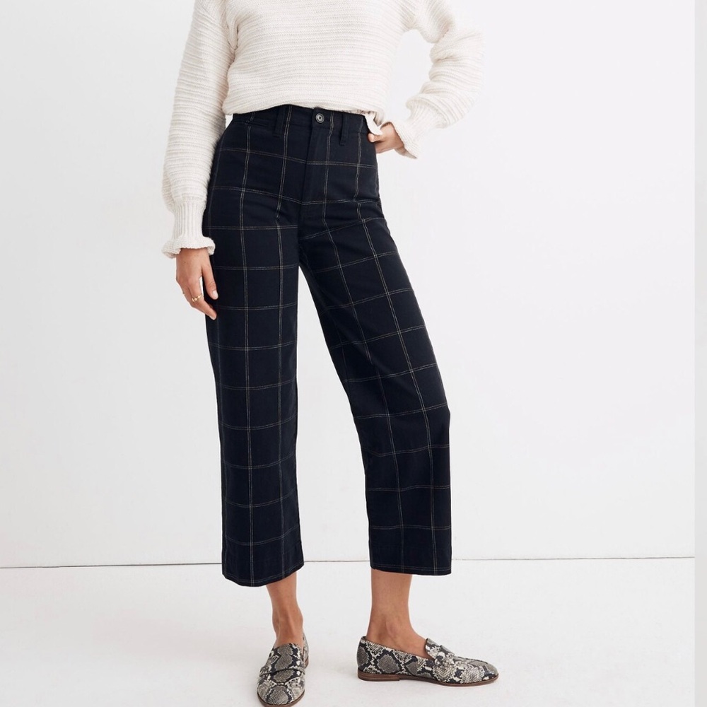 Madewell Slim Emmett Wide-Leg Crop Pants Windowpane Black Size 26